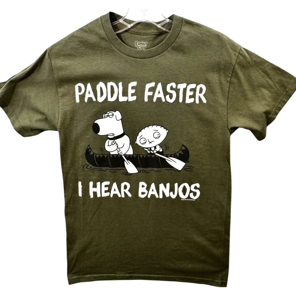 Family Guy Tee Shirt Sz S Green "Paddle Faster I Hear Banjos" Short Sleeve